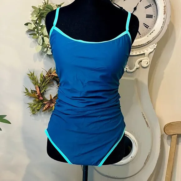 NEW Eomenie Slimming Ruched One-Piece Bathing Suit, Teal & Aqua Blue, Medium - Picture 3 of 9